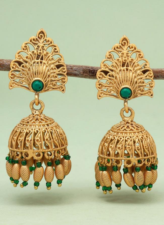   Wedding Wear  Green Color Rajwadi Matte Gold Earrings